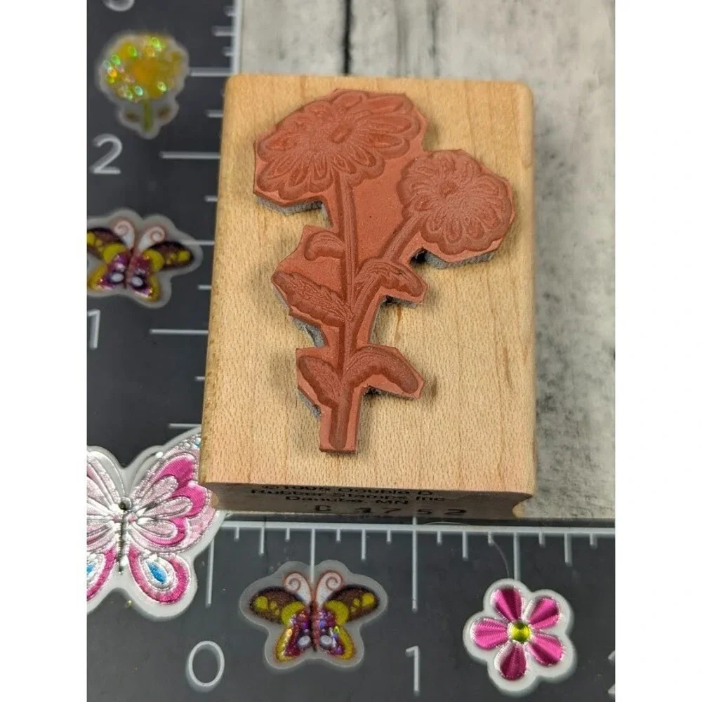 Double D Flowers Daisies Pansies C1752 Rubber Stamp Wood #L74